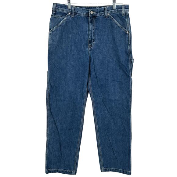 VTG 90s y2k Men's Calvin Klein Carpenter Double Stone Wash Blue Denim Jeans 34 - Picture 2 of 10